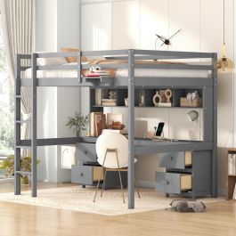 Full Loft Bed w/ Desk, Cabinets, Drawers & Bedside Tray Full Loft Bed w/ Desk, Cabinets, Drawers & Bedside Tray