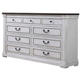 Coaster Furniture Hillcrest 9-drawer Dresser in Distressed White and Dark Rum 223353