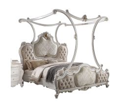 ACME Picardy Cal King Bed w/ Canopy in Antique Pearl 28204CK  EST SHIP TIME APPX 4 WEEKS