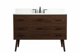 Elegant 48 In. Single Bathroom Vanity in Walnut with Backsplash VF41048MWT-BS CLOSEOUT