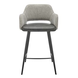 Euro Style Desi Swivel Counter Stool in Gray Fabric and Dark Gray Leatherette with Black Base 30584-DKGRY