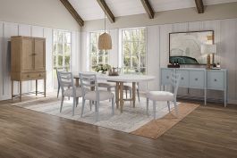 Emma Mason Signature Timog Park 7pc Pillar Trestle Dining Room Set in Sand
