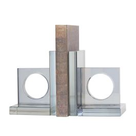 UMA Silver Crystal Geometric Square Decorative Bookends with Circle Cut Outs, Set of 2 5