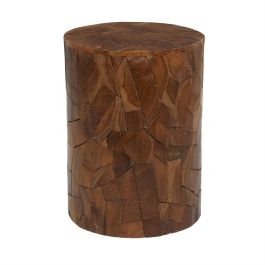 UMA Brown Teak Wood Handmade Side End Accent Table with Mosaic Wood Chip Design, 12