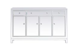 Elegant 56 In. Mirrored Credenza in White MF72001WH CLOSEOUT
