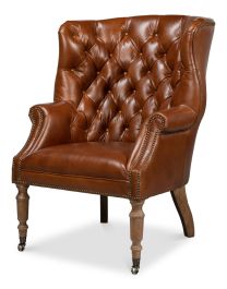 Sarreid Welsh Leather Chair in Brown 40872 CLEARANCE