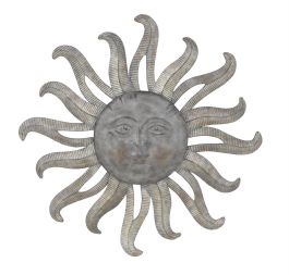 UMA Gray Metal Sun Indoor Outdoor Face Home Wall Decor with Ribbed Detailing, 36
