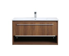 Elegant 36 In.  Single Bathroom Floating Vanity in Walnut Brown VF43036WB CLOSEOUT