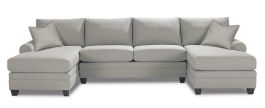 Bassett Furniture Carolina Fabric 3pcs Sock Arm Double Chaise Sectional Living Room Set