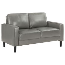 Coaster Ruth Upholstered Track Arm Faux Leather Loveseat Grey in Grey 508366