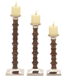 UMA Brown Mango Wood Candle Holder, Set of 3 12