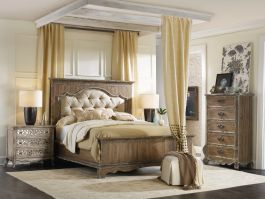 Hooker Furniture Chatelet 2-Piece Upholstered Mantle Panel Bedroom Set in Light Wood