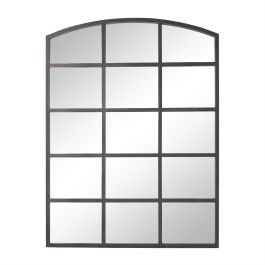 UMA Black Metal Arched Window Pane Inspired Room Wall Mirror with Black Frame, 36