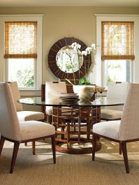 Tommy Bahama Home Island Fusion 7 Piece Round Glass Top Dining Room Set in Dark Walnut