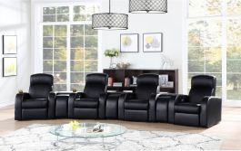 Coaster Cyrus Upholstered Recliner Living Room Set Black in Black 600001-S4A