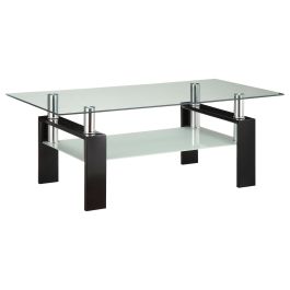 Coaster Dyer Tempered Glass Coffee Table with Shelf Black in Black 702288