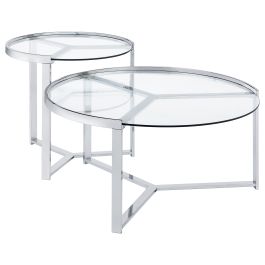 Coaster Delia 2-Piece Round Glass Top Nesting Coffee Table Clear and Chrome in Chrome 708400