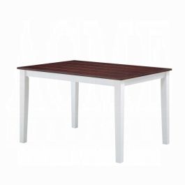 ACME Green Leigh Rectangular Dining Table in White and Walnut 77075