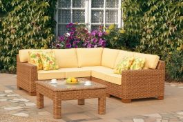 South Sea Outdoor Java 4-Piece Sectional Living Room Set in Honey Frame