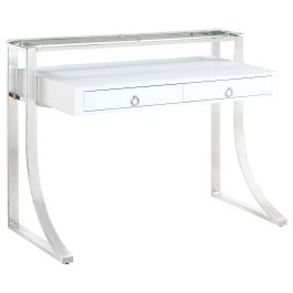 Coaster Gemma 2-drawer Writing Desk Glossy White and Chrome in White High Gloss 802141