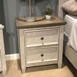 Liberty Furniture Heartland 2 Drawer Nightstand w/ Charging Station in Antique White 824-BR63 EST SHIP TIME APPX 4 WEEKS
