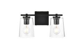 Elegant Kacey 2 Light Black and Clear Bath Sconce LD7310W14BLK CLOSEOUT