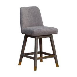 Armen Living Amalie Swivel Counter Stool in Gray Oak Wood Finish with Mocha Fabric 840254332058 PROMO