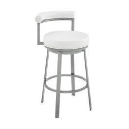 Armen Living Neura Swivel Counter or Bar Stool in Cloud Finish with White Faux Leather 840254333529 CLOSEOUT