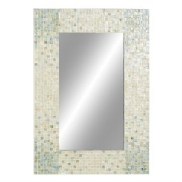 UMA Cream Mother of Pearl Shell Handmade Mosaic Room Wall Mirror with Blue Corners, 24