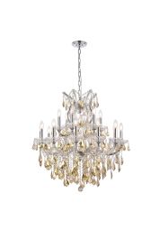 Elegant Maria Theresa 19 Light Chrome Chandelier Golden Teak (Smoky) Royal Cut Crystal 2800D30C-GT/RC