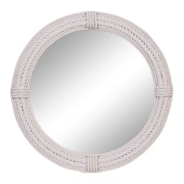 UMA White Wooden Coiled Rope Room Wall Mirror with Wrapped Rope Accents, 36