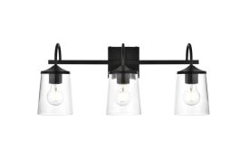 Elegant Avani 3 Light Black and Clear Bath Sconce LD7313W24BLK