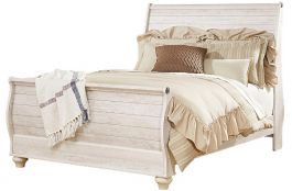 Willowton Queen Sleigh Bed in White Wash