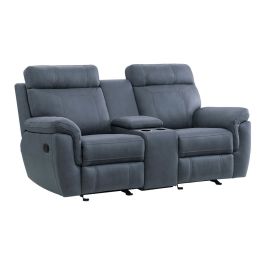 Homelegance Clifton Double Glider Reclining Love Seat with Center Console in Blue 9301BUE-2