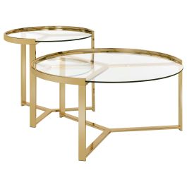 Coaster Delia 2-piece Round Nesting Table Clear and Gold in Gold 930251