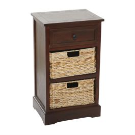 UMA Brown Wood 2 Baskets and 1 Drawer Room Storage Unit with 2 Wicker Basket Drawers, 16