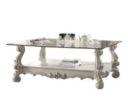 Acme Versailles Glass Top Coffee Table Bone White 82103 EST SHIP TIME APPX 4 WEEKS