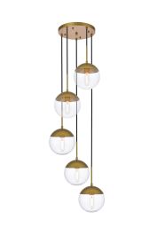 Elegant Eclipse 5 Lights Brass Pendant with Clear Glass LD6079BR