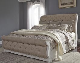 Liberty Furniture Abbey Park Upholstered King Sleigh Bed in Antique White EST SHIP TIME APPX 4 WEEKS