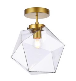 Elegant Lawrence 1 Light Brass and Clear Glass Flush Mount LD2346BR