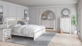 Altyra 4-Piece Upholstered Panel Bookcase Bedroom Set in White