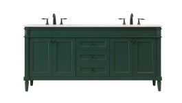 Elegant 72 In. Double Bathroom Vanity in Green VF31872DGN