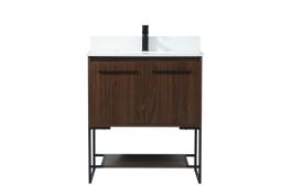 Elegant 30 In. Single Bathroom Vanity in Walnut with Backsplash VF42530MWT-BS