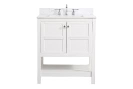 Elegant 30 In. Single Bathroom Vanity in White with Backsplash VF16430WH-BS