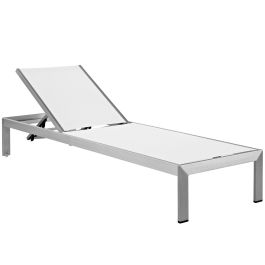 Emma Mason Signature Soiree Outdoor Patio Aluminum Mesh Chaise in Silver White