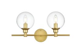 Elegant Jaelynn 2 Light Brass and Clear Bath Sconce LD7318W19BRA CLOSEOUT