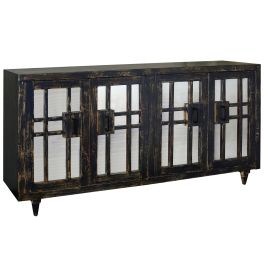 Harp & Finial Rourke Sideboard | Matte Black Finish On Mango Wood With Antique Mirror HFF26564