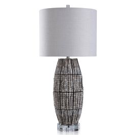 Harp & Finial Briar Table Lamp | Natural Finish Wood Bead Body With Crystal Base HFL331548