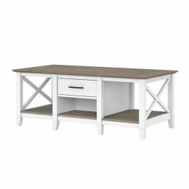 Bush Key West Coffee Table with Storage in Pure White and Shiplap Gray KWT148G2W-03 FREE SHIPPING