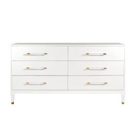 Worlds Away Maren Six Drawer Chest in Textured White Linen MAREN WHL CODE:UNIV20 for 20% Off